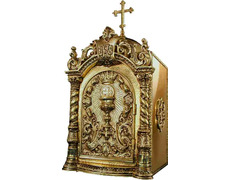 Tabernacle with door engraved with liturgical elements