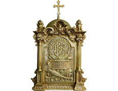 Tabernacle in bronze with JHS in relief