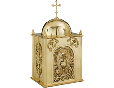 Tabernacle in bronze decorated with chalice and JHS