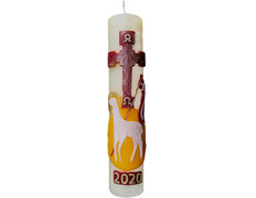 Altar candles decorated to match Paschal Candles