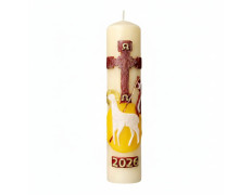 Altar candles decorated to match Paschal Candles