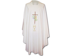Add to Cart White embroidered chasuble with cross, chalice and spike White embroidered chasuble with cross, chalice and spike