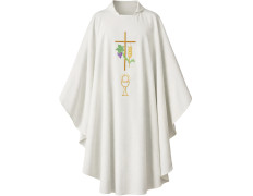 White embroidered chasuble with cross, chalice and spike