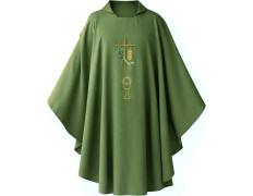 Chasuble embroidered with cross, chalice and green spike