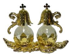 Add to Cart Glass cruets with stopper and golden color metal tray Glass cruets with stopper and golden color metal tray