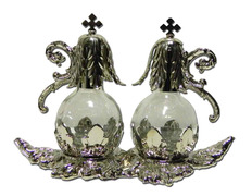 Add to Cart Glass cruets with stopper and silver plated color plated metal tray Glass cruets with stopper and silver plated color plated metal tray