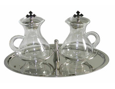 Add to Cart Cruets with glass handle and silver tray Cruets with glass handle and silver tray