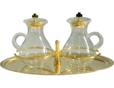 Add to Cart Cruets with glass handle and golden tray Cruets with glass handle and golden tray