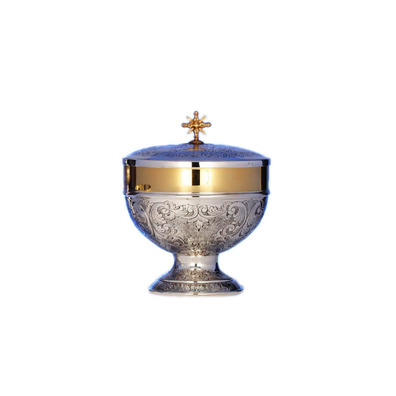 Chiselled sterling silver ciborium with gold stripe