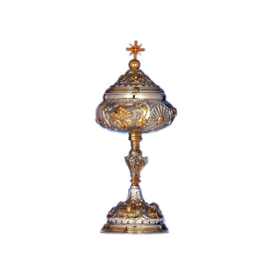 Silver ciborium with golden elements