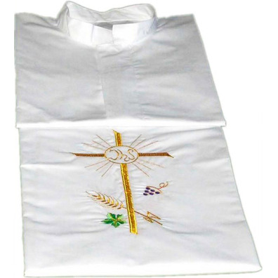 White alb with Cross, JHS, wheat ears and embroidered grapes