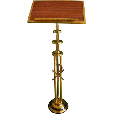 Standing lectern made of metal and wood