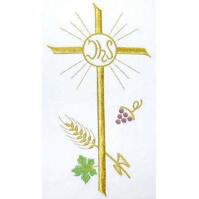 White alb with Cross, JHS, wheat ears and embroidered grapes