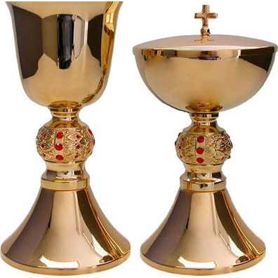 Goblet with gold plating and red stones