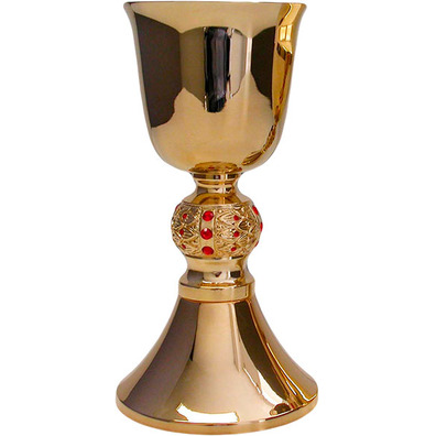 Goblet with gold plating and red stones