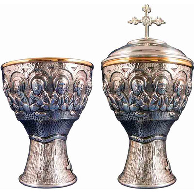 Chalice of the Last Supper in bronze with silver bath