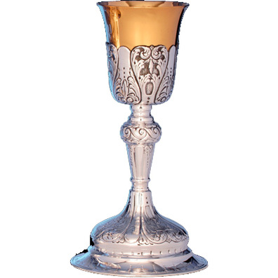Chiselled silver chalice with circular base