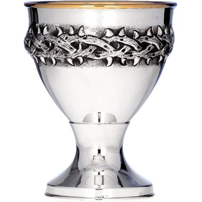Silver chalice with embossed crown of thorns