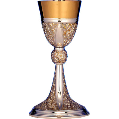 Silver chalice with golden elements in relief