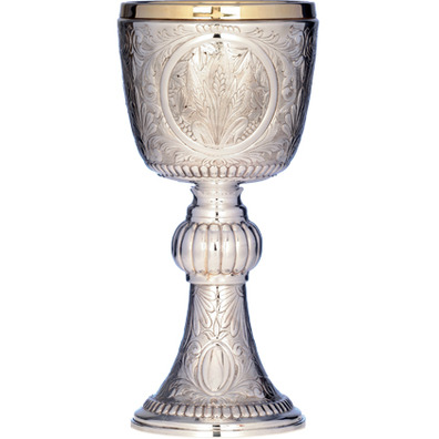 Silver chalice with chiselled liturgical elements