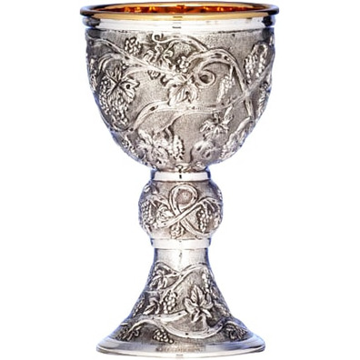 Silver chalice with embossed grapes