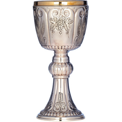 Silver chalice with engraved grapes and spikes