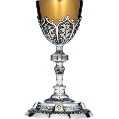 Chiselled silver chalice with golden cup