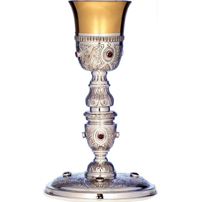 Chalice of silver chiselled with stones