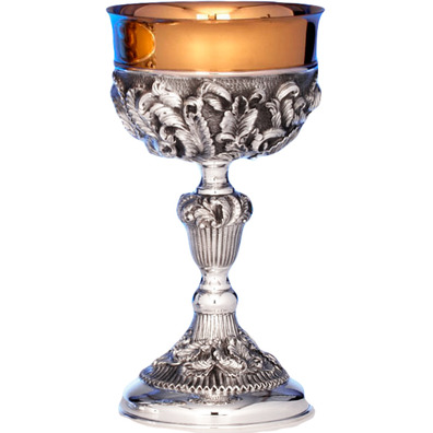 Silver chalice decorated with liturgical elements