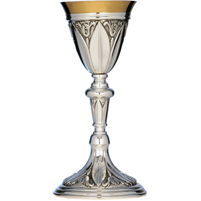 Eucharistic silver chalice with sober ornamentation