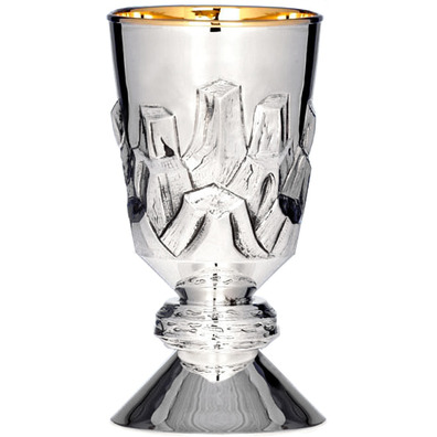 Chalice in sterling silver with reliefs on the cup