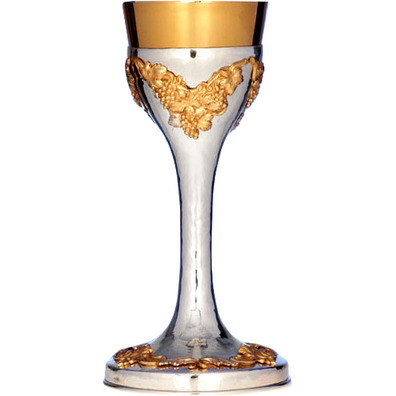 Plain silver goblet with golden bunches of grapes