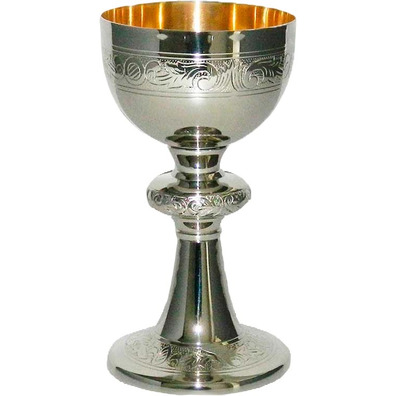 Nickel-plated metal chalice with paten