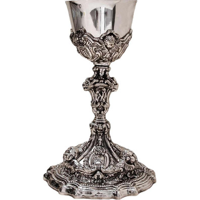 Rococo chalice in aged silver plated bronze