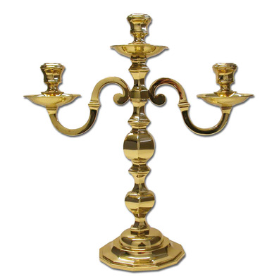 Candlestick in polished bronze for three candles