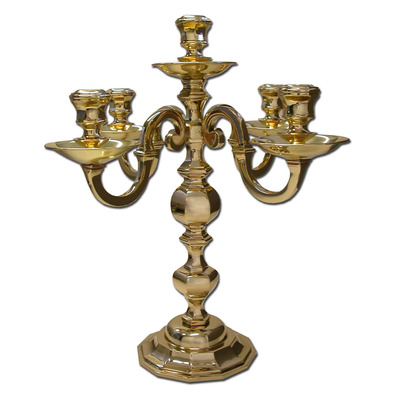 Candlestick in polished bronze for five candles
