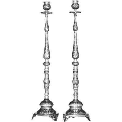 Standing candlestick made of chiselled sterling silver