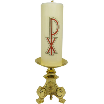 Standing bronze candlestick with 8 cm candle.