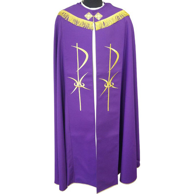 Pluvial cape with Cross embroidered in purple gold thread