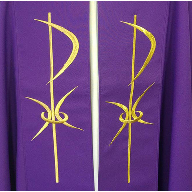 Pluvial cape with Cross embroidered in purple gold thread