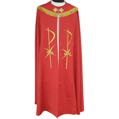 Pluvial cape with Cross embroidered in red gold thread