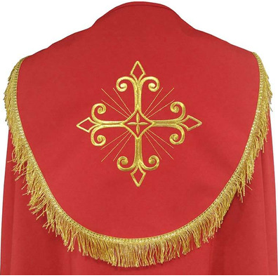 Pluvial cape with Cross embroidered in red gold thread