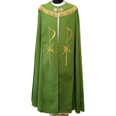 Pluvial cape with Cross embroidered in green gold thread