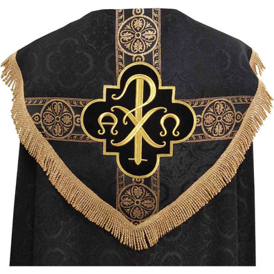 Catholic cope with embroidery hood black