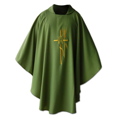 Embroidered chasuble | 75% polyester and 25% green wool