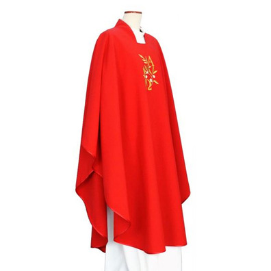 Polyester chasuble with red Alpha and Omega embroidery