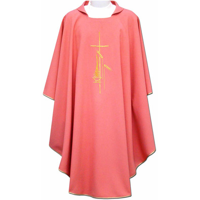 Embroidered polyester chasuble with gold trim