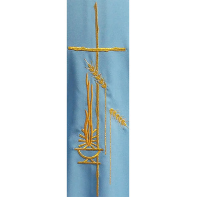 Embroidered polyester chasuble with gold trim blue