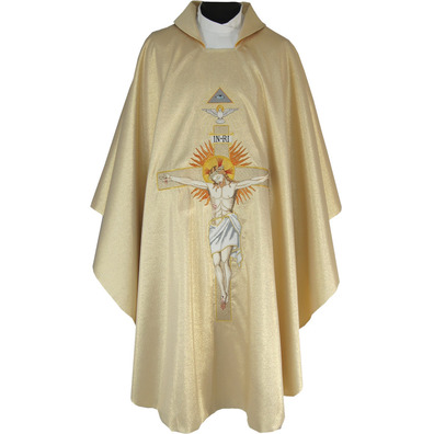 Golden Christ on the Cross embroidered chasuble