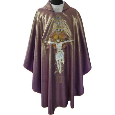 Purple Christ on the Cross embroidered chasuble